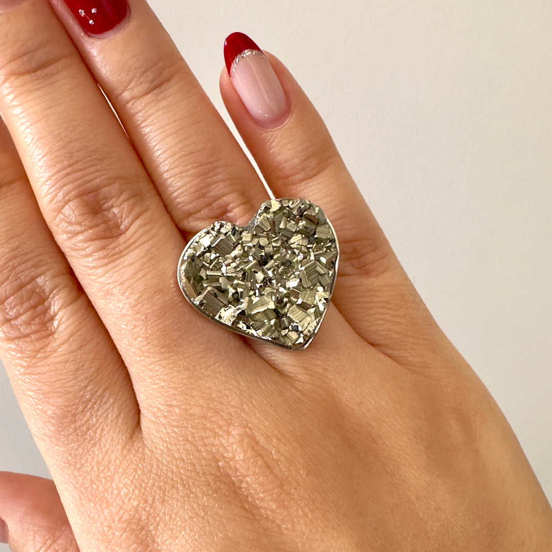 Anillo Corazón de Pirita